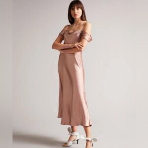Ted Baker Blush pink off the shoulder midi dress